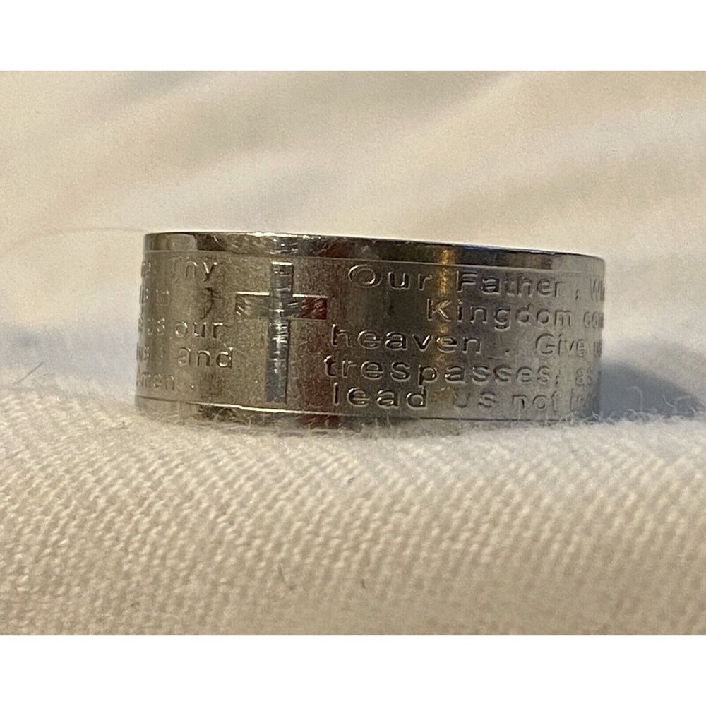 Lord’s Prayer with Cross Stainless Steel Band Ring ED FORCE Size 6 Christ Bible